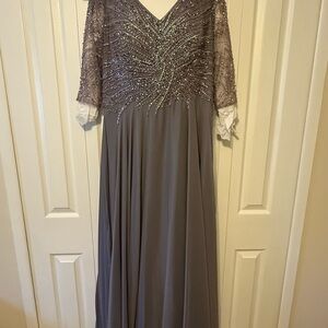 Elegant Gray Beaded Evening Gown